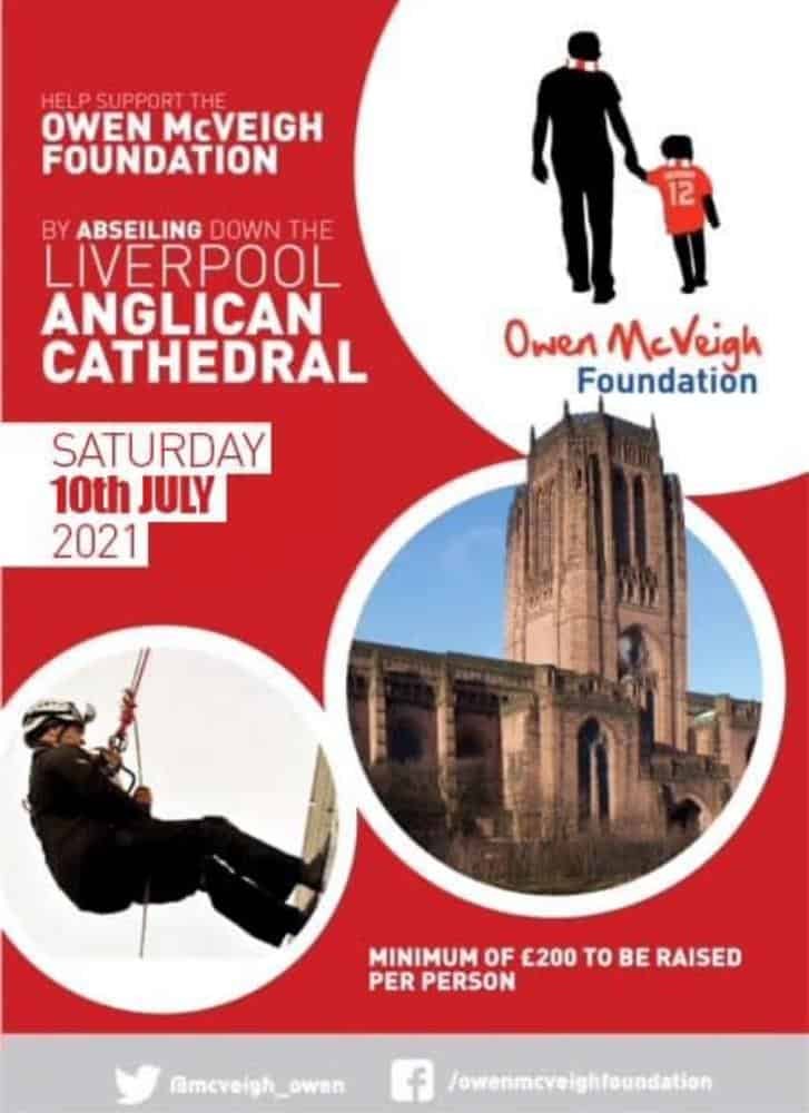 Brave fundraiser to abseil Liverpool’s Anglican Cathedral to raise funds for Owen McVeigh Foundation