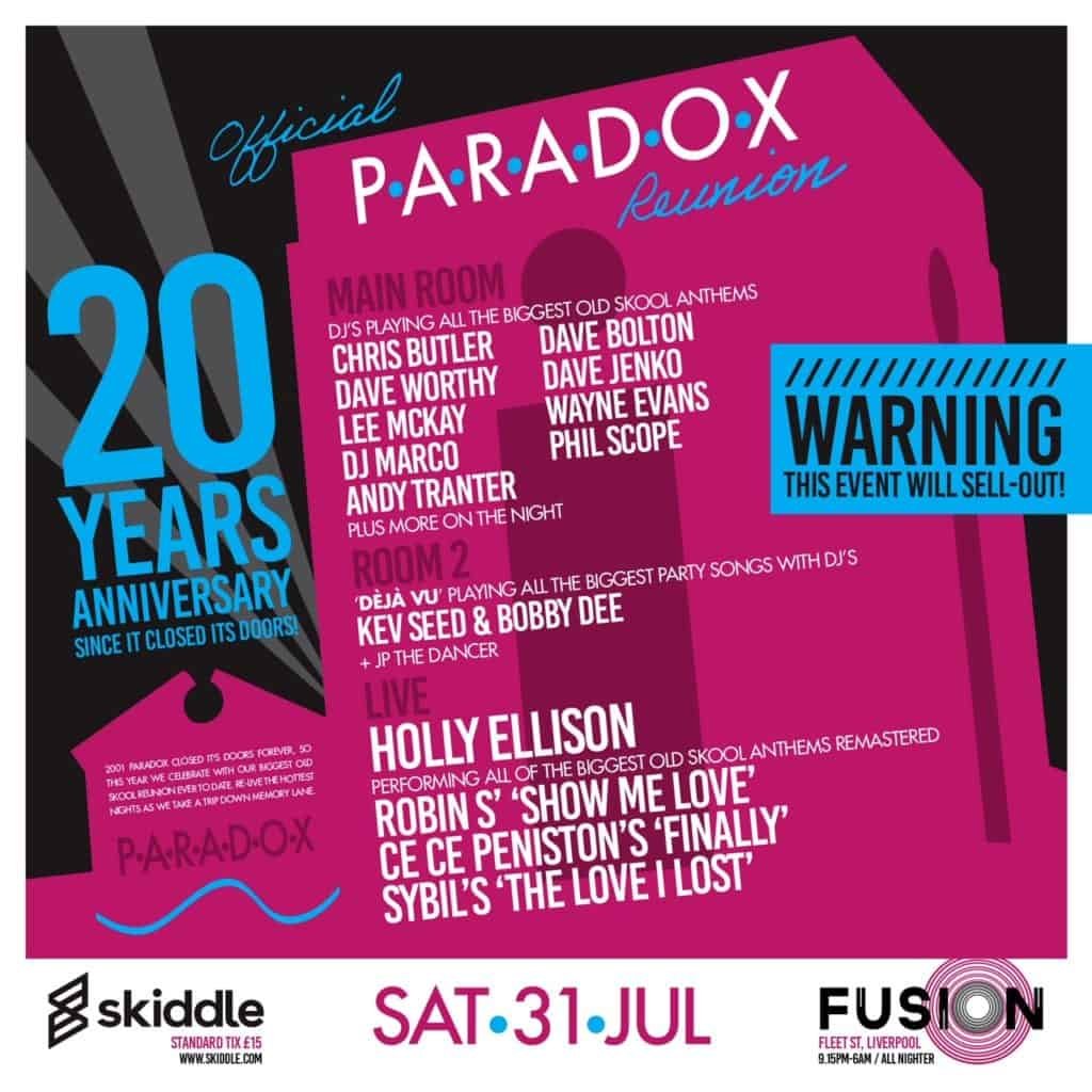 Fusion Liverpool announce Paradox 20 year Reunion this Summer