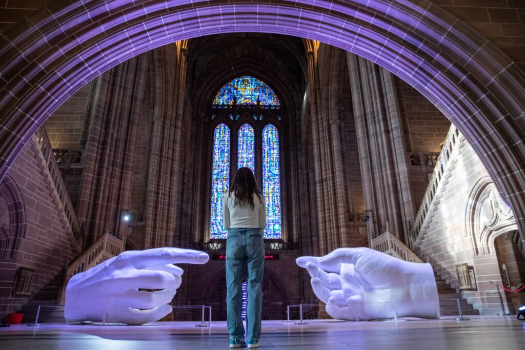 Giant Hands reach out to Visitors as Liverpool Cathedral 