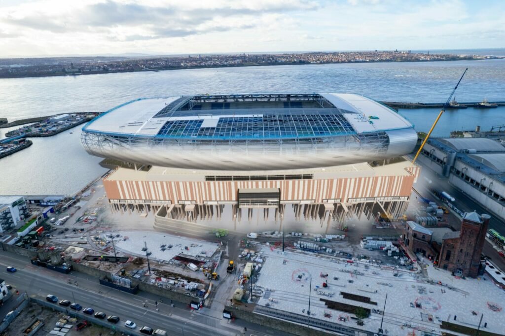 Everton Stadium sees the installation of new coloured bricks in Fan Plaza